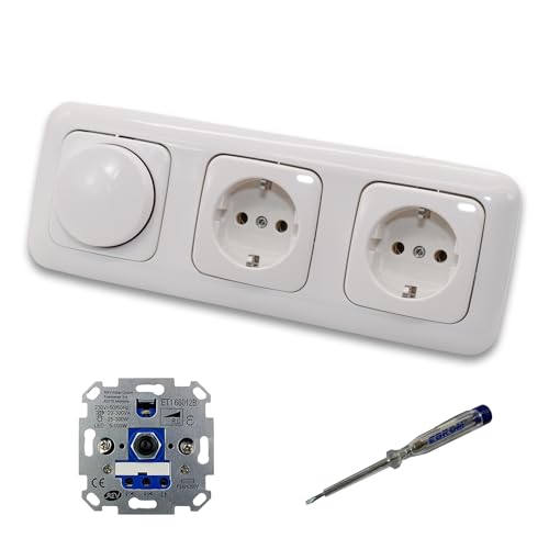 REV Ritter LED Drehdimmer Dimmer + Busch Jäger Dimmerscheibe 2115-214 und 2 x Steckdose 20EUC-214 in Reflex Si alpinweiß glänzend inklusive EBROM Phasenprüfer zur Montage der Geräte ET1 66012B REV Ritter LED Drehdimmer Dimmer + Busch Jäger Dimmerscheibe 2115-214 und 2 x Steckdose 20EUC-214 in Reflex Si alpinweiß glänzend inklusive EBROM Phasenprüfer zur Montage der Geräte ET1 66012B von EBROM SET IDEE