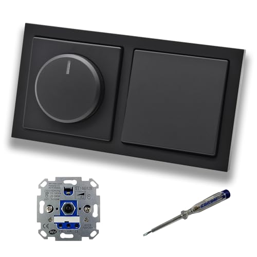 REV Ritter LED Drehdimmer Dimmer + Busch Jäger Dimmerscheibe 6540-885-102 + Lichtschalter 2000/6 US in Future Linear schwarz matt inklusive EBROM Phasenprüfer zur Montage der Geräte ET1 66012B REV Ritter LED Drehdimmer Dimmer + Busch Jäger Dimmerscheibe 6540-885-102 + Lichtschalter 2000/6 US in Future Linear schwarz matt inklusive EBROM Phasenprüfer zur Montage der Geräte ET1 66012B von EBROM SET IDEE