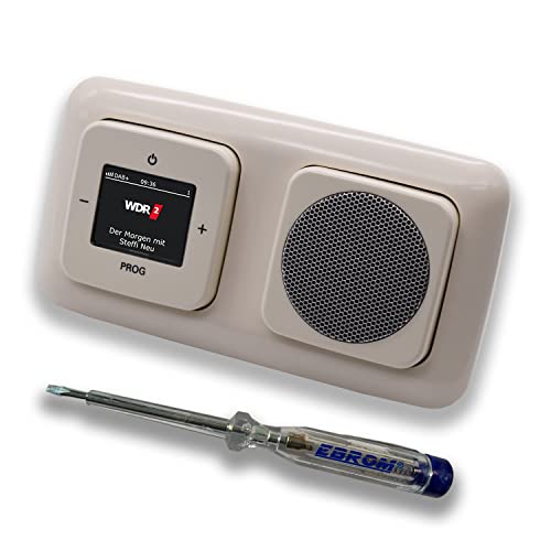 Busch Jäger DAB+ Unterputzradio Radio 8215 U-101 in Duro 2000 cremeweiß mit 1 x Lautsprecher inkl. EBROM Phasenprüfer zur Montage der Geräte von EBROM's BJ Sets