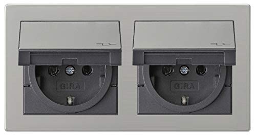 Gira Edelstahl Komplett-Set Klappdose – 2 x KlappSteckdose 0454600 inkl. 2fach Rahmen und Dichtungsset IP44 erhöhter Berührungsschutz von GIRA