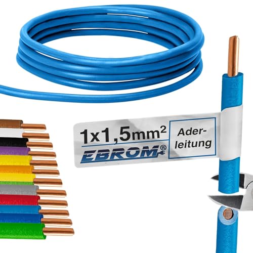 EBROM 100 Meter Aderleitung Litze Draht starre Leitung H07V-U 1,5 mm² 1x1,5 mm2 – starr – viele Farben zur Auswahl (HELLBLAU) Verdrahtungsleitung in 100m Ringen, 1,5mm2, Ihre Farbauswahl: hellblau von EBROM