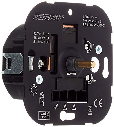 EBROM Unterputz LED Dimmer Drehdimmer, Phasenabschnitt, LED 5-150 Watt, dimmbare Halogen etc. 15-400 W/VA, passt zu Busch Jäger, Gira, Jung, Berker, Mindest- und Höchsthelligkeit von EBROM