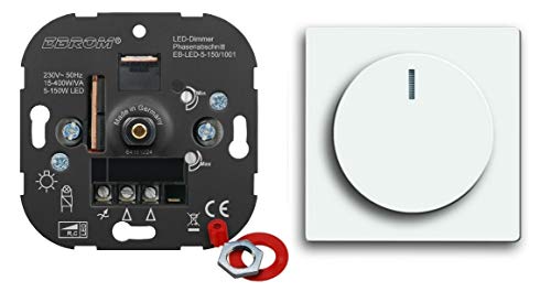 5 Jahre Garantie! EBROM® Unterputz LED Dimmer Drehdimmer + Busch Jäger Dimmerabdeckung 6540-84-102 Studioweiß glänzend Future Linear, Phasenabschnitt für LED 5-150 Watt + dimmbare Halogen 15-400 W/VA von EBROM