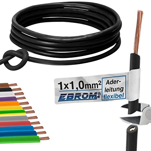 EBROM Aderleitung - Einzelader flexibel - PVC Leitung - Schaltlitze - Litze H05V-K 1 mm² (1,0 mm2) - Farbe: schwarz - viele Längen wählbar, von 10 Meter bis 100 Meter - Ihre ausgewählte Länge: 15 m von EBROM