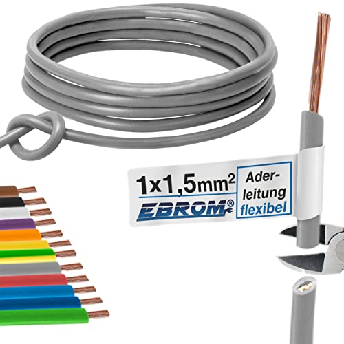 Aderleitung Verdrahtungsleitung - Einzelader flexibel 1,5 mm2 - PVC Leitung - H07V-K 1,5 mm² - Farbe: grau - viele Längen in 5 Meter-Schritten lieferbar, Ihre Länge: 20 m von EBROM