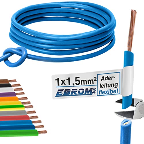Aderleitung Verdrahtungsleitung - Einzelader flexibel 1,5 mm2 - PVC Leitung - H07V-K 1,5 mm² - Farbe: hellblau - viele Längen in 5 Meter-Schritten lieferbar, Ihre Länge: 100 m von EBROM