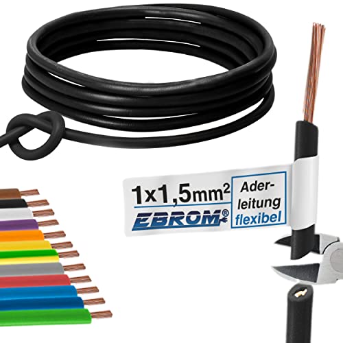 Aderleitung Verdrahtungsleitung - Einzelader flexibel 1,5 mm2 - PVC Leitung - H07V-K 1,5 mm² - Farbe: schwarz - viele Längen in 5 Meter-Schritten lieferbar, Ihre Länge: 10 m von EBROM