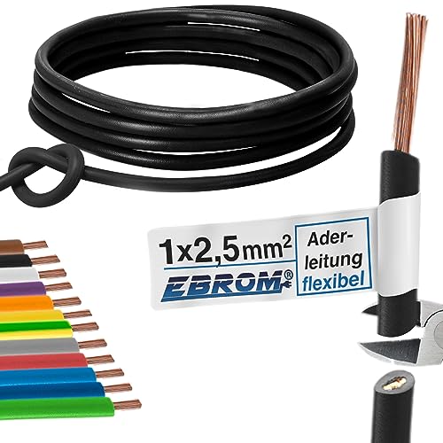 Aderleitung Verdrahtungsleitung - Einzelader flexibel - PVC Leitung - H07V-K 2,5 mm² - Farbe: schwarz - viele Längen in 5 Meter-Schritten lieferbar, Ihre Länge: 10 m 2,5mm2 von EBROM