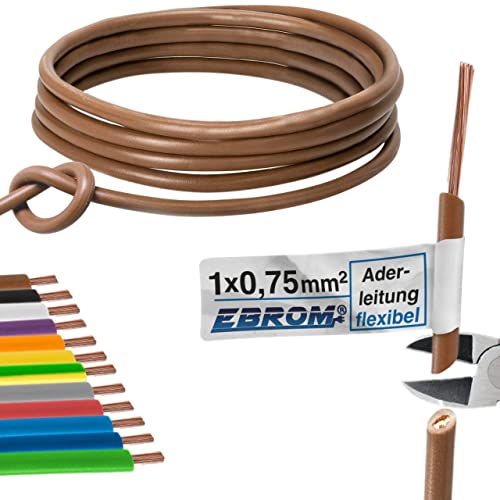 EBROM Aderleitung - Einzelader flexibel - PVC Leitung - Schaltlitze - Litze H05V-K 0,75 mm² (0,75 mm2) - Farbe: braun - viele Längen wählbar, von 10 Meter bis 100 m - Ihre ausgewählte Länge: 100 m von EBROM