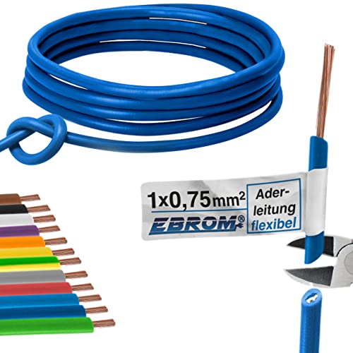 EBROM Aderleitung - Einzelader flexibel - PVC Leitung - Schaltlitze - Litze H05V-K 0,75 mm² (0,75 mm2) - Farbe: dunkelblau - viele Längen wählbar, von 10 Meter bis 100 m - Ihre ausgewählte Länge: 15 m von EBROM