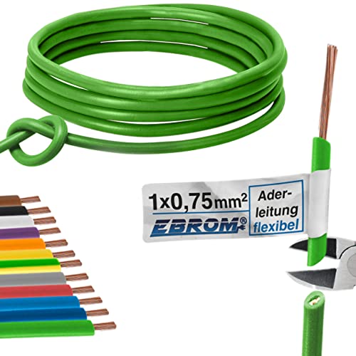 EBROM Aderleitung - Einzelader flexibel - PVC Leitung - Schaltlitze - Litze H05V-K 0,75 mm² (0,75 mm2) - Farbe: grün - viele Längen wählbar, von 10 Meter bis 100 m - Ihre ausgewählte Länge: 100 m von EBROM