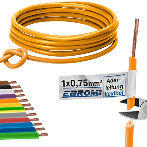 EBROM Aderleitung - Einzelader flexibel - PVC Leitung - Schaltlitze - Litze H05V-K 0,75 mm² (0,75 mm2) - Farbe: orange - viele Längen wählbar, von 10 Meter bis 100 m - Ihre ausgewählte Länge: 20 m von EBROM