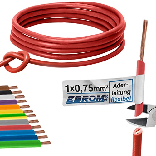 EBROM Aderleitung - Einzelader flexibel - PVC Leitung - Schaltlitze - Litze H05V-K 0,75 mm² (0,75 mm2) - Farbe: rot - viele Längen wählbar, von 10 Meter bis 100 m - Ihre ausgewählte Länge: 30 m von EBROM