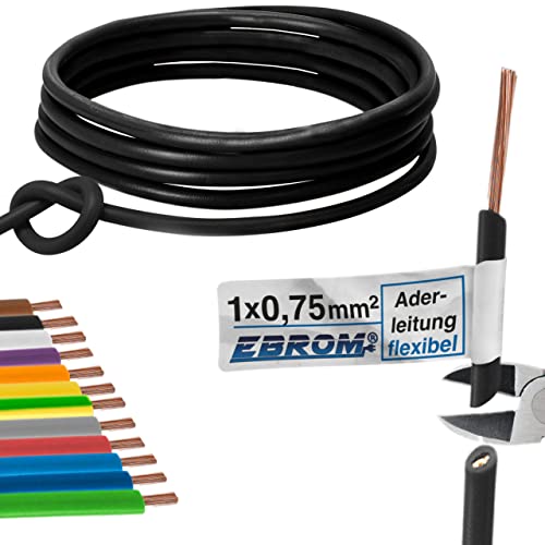 EBROM Aderleitung - Einzelader flexibel - PVC Leitung - Schaltlitze - Litze H05V-K 0,75 mm² (0,75 mm2) - Farbe: schwarz - viele Längen wählbar, von 10 Meter bis 100 m - Ihre ausgewählte Länge: 60 m von EBROM