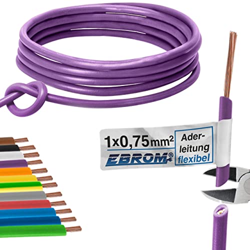 EBROM Aderleitung - Einzelader flexibel - PVC Leitung - Schaltlitze - Litze H05V-K 0,75 mm² (0,75 mm2) - Farbe: violett - viele Längen wählbar, von 10 Meter bis 100 m - Ihre ausgewählte Länge: 10 m von EBROM