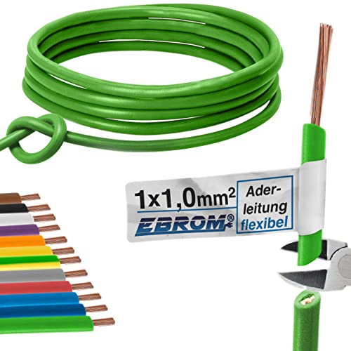 EBROM Aderleitung - Einzelader flexibel - PVC Leitung - Schaltlitze - Litze H05V-K 1 mm² (1,0 mm2) - Farbe: grün - viele Längen wählbar, von 10 Meter bis 100 Meter - Ihre ausgewählte Länge: 100 m von EBROM