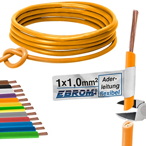 EBROM Aderleitung - Einzelader flexibel - PVC Leitung - Schaltlitze - Litze H05V-K 1 mm² (1,0 mm2) - Farbe: orange - viele Längen wählbar, von 10 Meter bis 100 Meter - Ihre ausgewählte Länge: 10 m von EBROM