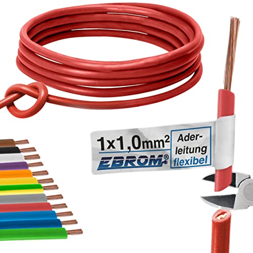 EBROM Aderleitung - Einzelader flexibel - PVC Leitung - Schaltlitze - Litze H05V-K 1 mm² (1,0 mm2) - Farbe: rot - viele Längen wählbar, von 10 Meter bis 100 Meter - Ihre ausgewählte Länge: 100 m von EBROM