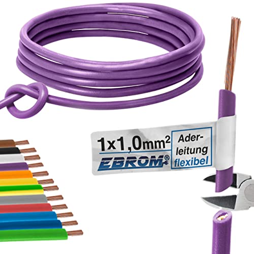 EBROM Aderleitung - Einzelader flexibel - PVC Leitung - Schaltlitze - Litze H05V-K 1 mm² (1,0 mm2) - Farbe: violett - viele Längen wählbar, von 10 Meter bis 100 Meter - Ihre ausgewählte Länge: 20 m von EBROM