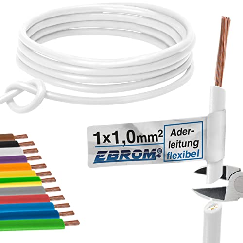 EBROM Aderleitung - Einzelader flexibel - PVC Leitung - Schaltlitze - Litze H05V-K 1 mm² (1,0 mm2) - Farbe: weiß - viele Längen wählbar, von 10 Meter bis 100 Meter - Ihre ausgewählte Länge: 15 m von EBROM