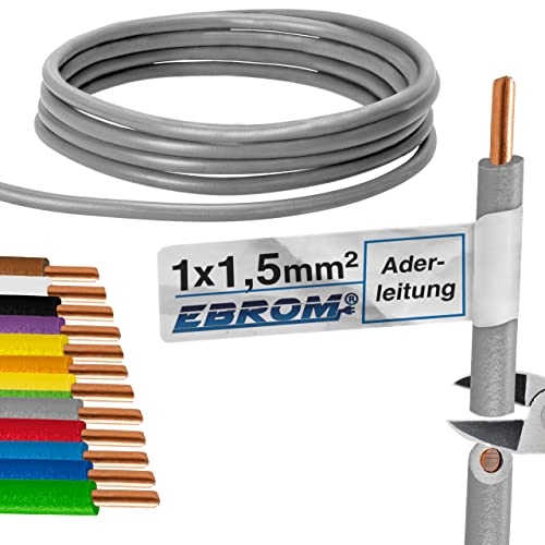 EBROM Aderleitung - Einzelader starr - PVC Leitung - Verdrahtungsleitung - H07V-U 1,5 mm² - 1,5 mm2 - Farbe: grau - viele Längen wählbar, von 10 Meter bis 100 Meter - Ihre ausgewählte Länge: 25 m von EBROM