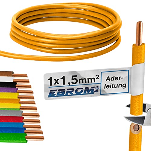 EBROM Aderleitung - Einzelader starr - PVC Leitung - Verdrahtungsleitung - H07V-U 1,5 mm² - 1,5 mm2 - Farbe: orange - viele Längen wählbar, von 10 Meter bis 100 Meter - Ihre ausgewählte Länge: 15 m von EBROM