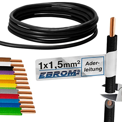 EBROM Aderleitung - Einzelader starr - PVC Leitung - Verdrahtungsleitung - H07V-U 1,5 mm² - 1,5 mm2 - Farbe: schwarz - viele Längen wählbar, von 10 Meter bis 100 Meter - Ihre ausgewählte Länge: 50 m von EBROM