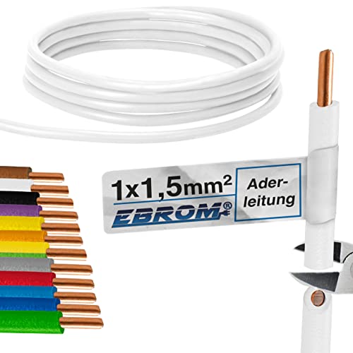 EBROM Aderleitung - Einzelader starr - PVC Leitung - Verdrahtungsleitung - H07V-U 1,5 mm² - 1,5 mm2 - Farbe: weiß - viele Längen wählbar, von 10 Meter bis 100 Meter - Ihre ausgewählte Länge: 20 m von EBROM