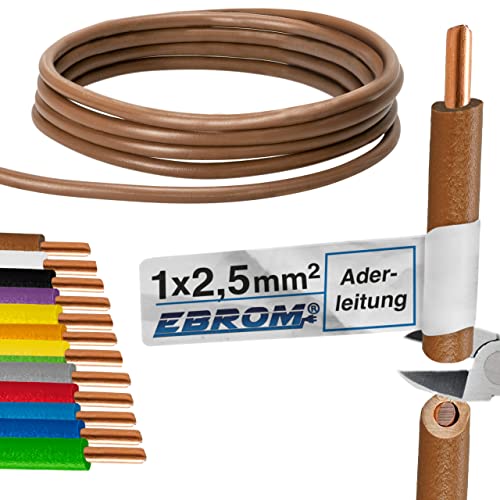 EBROM Aderleitung - Einzelader starr - PVC Leitung - Verdrahtungsleitung - H07V-U 2,5 mm² - 2,5 mm2 - Farbe: braun - viele Längen wählbar, von 10 Meter bis 100 Meter - Ihre ausgewählte Länge: 35 m von EBROM