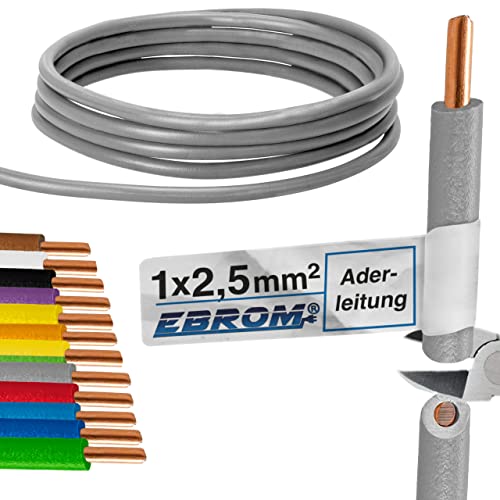 EBROM Aderleitung - Einzelader starr - PVC Leitung - Verdrahtungsleitung - H07V-U 2,5 mm² - 2,5 mm2 - Farbe: grau - viele Längen wählbar, von 10 Meter bis 100 Meter - Ihre ausgewählte Länge: 50 m von EBROM