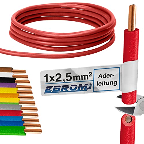 EBROM Aderleitung - Einzelader starr - PVC Leitung - Verdrahtungsleitung - H07V-U 2,5 mm² - 2,5 mm2 - Farbe: rot - viele Längen wählbar, von 10 Meter bis 100 Meter - Ihre ausgewählte Länge: 10 m von EBROM