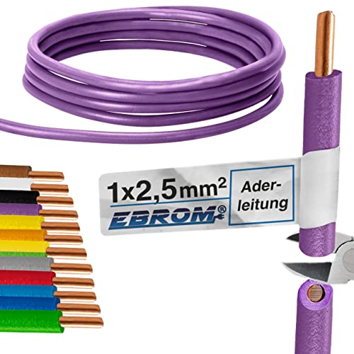 EBROM Aderleitung - Einzelader starr - PVC Leitung - Verdrahtungsleitung - H07V-U 2,5 mm² - 2,5 mm2 - Farbe: violett - viele Längen wählbar, von 10 Meter bis 100 Meter - Ihre ausgewählte Länge: 20 m von EBROM