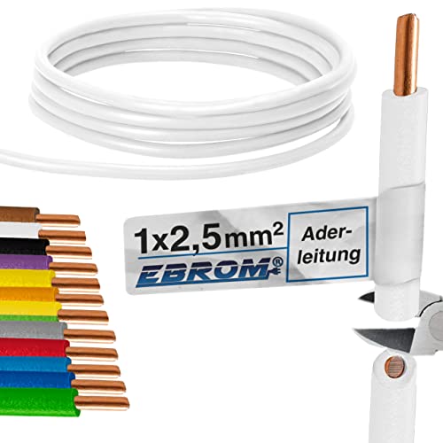 EBROM Aderleitung - Einzelader starr - PVC Leitung - Verdrahtungsleitung - H07V-U 2,5 mm² - 2,5 mm2 - Farbe: weiß - viele Längen wählbar, von 10 Meter bis 100 Meter - Ihre ausgewählte Länge: 10 m von EBROM