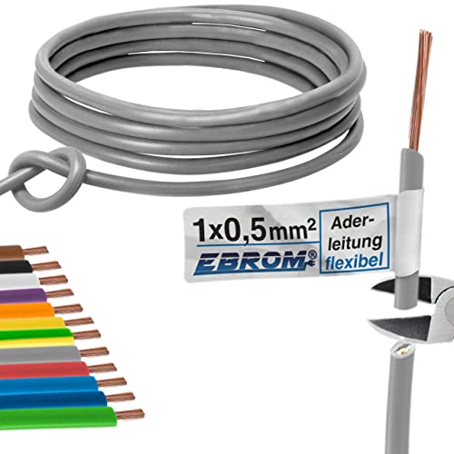 EBROM Aderleitung Litze Schaltlitze Einzelader flexibel PVC Leitung - H05V-K 0,5 mm² - Farbe: grau - bestellbar in vielen Längen, auch Zwischenlängen - Ihre Auswahl: 0,5 mm2 - Länge: 10 m von EBROM