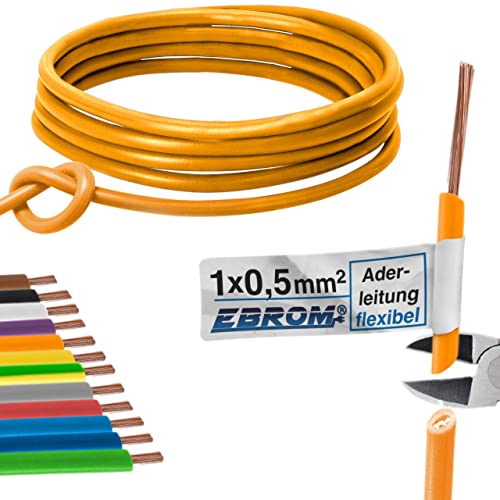 EBROM Aderleitung Litze Schaltlitze Einzelader flexibel PVC Leitung - H05V-K 0,5 mm² - Farbe: orange - bestellbar in vielen Längen, auch Zwischenlängen - Ihre Auswahl: 0,5 mm2 - Länge: 25 m von EBROM