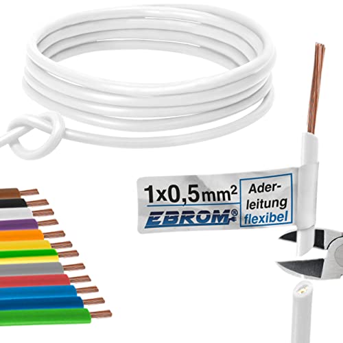 EBROM Aderleitung Litze Schaltlitze Einzelader flexibel PVC Leitung - H05V-K 0,5 mm² - Farbe: weiß - bestellbar in vielen Längen, auch Zwischenlängen - Ihre Auswahl: 0,5 mm2 - Länge: 20 m von EBROM