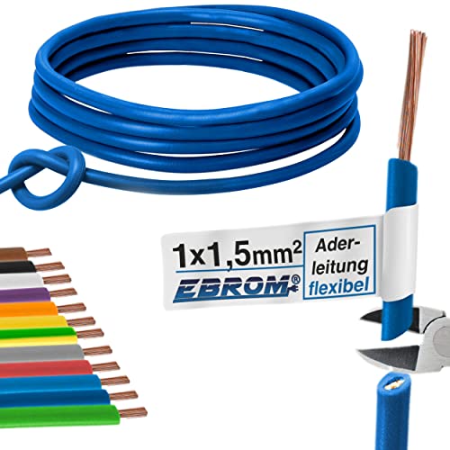 Aderleitung Verdrahtungsleitung - Einzelader flexibel 1,5 mm2 - PVC Leitung - H07V-K 1,5 mm² - Farbe: dunkelblau - viele Längen in 5 Meter-Schritten lieferbar, Ihre Länge: 60 m von EBROM