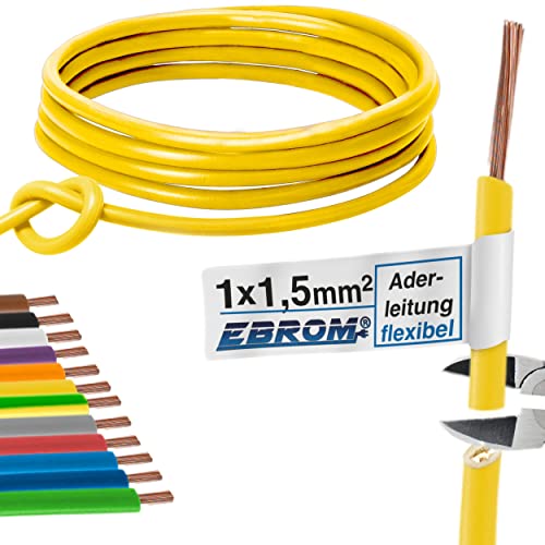 Aderleitung Verdrahtungsleitung - Einzelader flexibel 1,5 mm2 - PVC Leitung - H07V-K 1,5 mm² - Farbe: gelb - viele Längen in 5 Meter-Schritten lieferbar, Ihre Länge: 100 m von EBROM