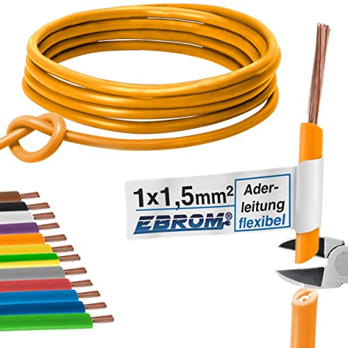 Aderleitung Verdrahtungsleitung - Einzelader flexibel 1,5 mm2 - PVC Leitung - H07V-K 1,5 mm² - Farbe: orange - viele Längen in 5 Meter-Schritten lieferbar, Ihre Länge: 25 m von EBROM