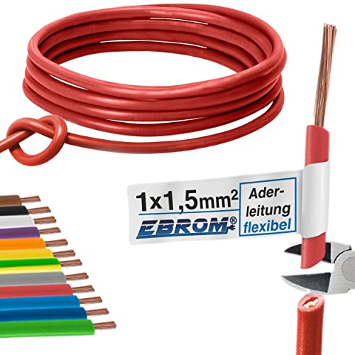 Aderleitung Verdrahtungsleitung - Einzelader flexibel 1,5 mm2 - PVC Leitung - H07V-K 1,5 mm² - Farbe: rot - viele Längen in 5 Meter-Schritten lieferbar, Ihre Länge: 50 m von EBROM