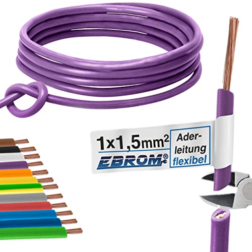 Aderleitung Verdrahtungsleitung - Einzelader flexibel 1,5 mm2 - PVC Leitung - H07V-K 1,5 mm² - Farbe: violett - viele Längen in 5 Meter-Schritten lieferbar, Ihre Länge: 70 m Aderleitung Verdrahtungsleitung - Einzelader flexibel 1,5 mm2 - PVC Leitung - H07V-K 1,5 mm² - Farbe: violett - viele Längen in 5 Meter-Schritten lieferbar, Ihre Länge: 70 m von EBROM