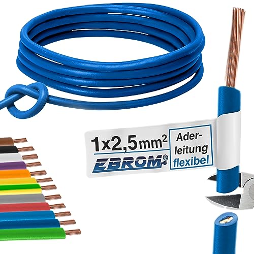 Aderleitung Verdrahtungsleitung - Einzelader flexibel - PVC Leitung - H07V-K 2,5 mm² - Farbe: dunkelblau - viele Längen in 5 Meter-Schritten lieferbar, Ihre Länge: 25 m 2,5mm2 von EBROM