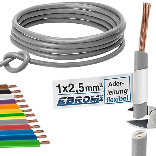 Aderleitung Verdrahtungsleitung - Einzelader flexibel - PVC Leitung - H07V-K 2,5 mm² - Farbe: grau - viele Längen in 5 Meter-Schritten lieferbar, Ihre Länge: 15 m 2,5mm2 von EBROM