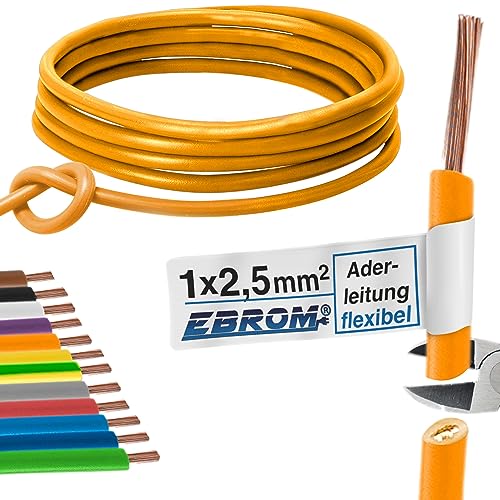 Aderleitung Verdrahtungsleitung - Einzelader flexibel - PVC Leitung - H07V-K 2,5 mm² - Farbe: orange - viele Längen in 5 Meter-Schritten lieferbar, Ihre Länge: 10 m 2,5mm2 von EBROM