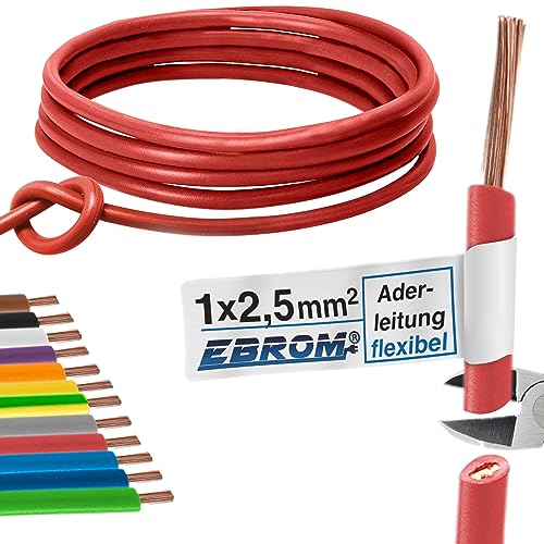 Aderleitung Verdrahtungsleitung - Einzelader flexibel - PVC Leitung - H07V-K 2,5 mm² - Farbe: rot - viele Längen in 5 Meter-Schritten lieferbar, Ihre Länge: 25 m 2,5mm2 von EBROM