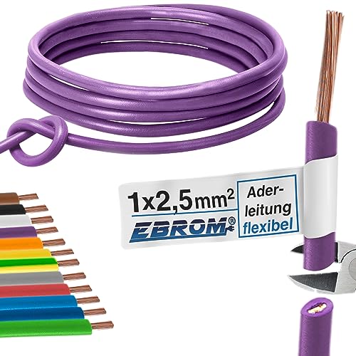 Aderleitung Verdrahtungsleitung - Einzelader flexibel - PVC Leitung - H07V-K 2,5 mm² - Farbe: violett - viele Längen in 5 Meter-Schritten lieferbar, Ihre Länge: 10 m 2,5mm2 von EBROM