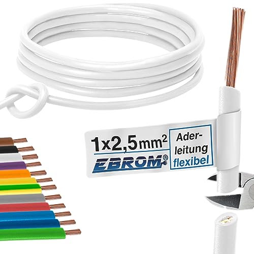 Aderleitung Verdrahtungsleitung - Einzelader flexibel - PVC Leitung - H07V-K 2,5 mm² - Farbe: weiß - viele Längen in 5 Meter-Schritten lieferbar, Ihre Länge: 10 m 2,5mm2 von EBROM