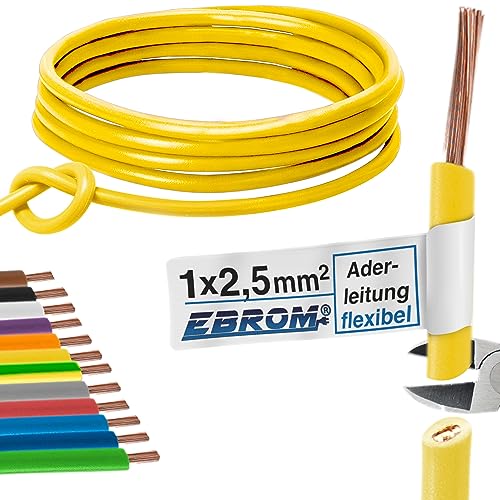 Aderleitung Verdrahtungsleitung - Einzelader flexibel - PVC Leitung - H07V-K 2,5 mm² - Farbe: gelb - viele Längen in 5 Meter-Schritten lieferbar, Ihre Länge: 100 m 2,5mm2 von EBROM