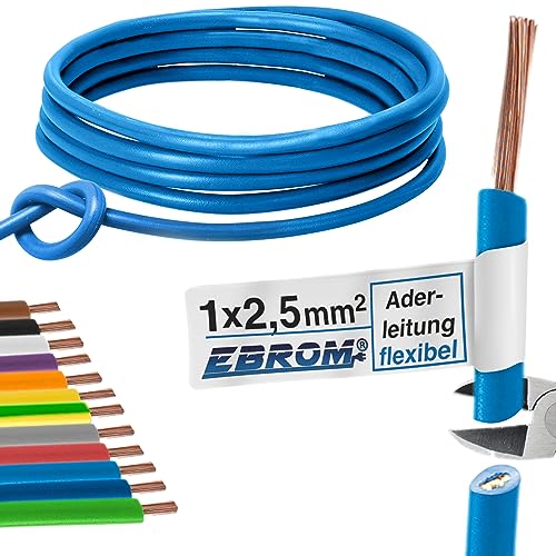 Aderleitung Verdrahtungsleitung - Einzelader flexibel - PVC Leitung - H07V-K 2,5 mm² - Farbe: hellblau - viele Längen in 5 Meter-Schritten lieferbar, Ihre Länge: 35 m 2,5mm2 von EBROM