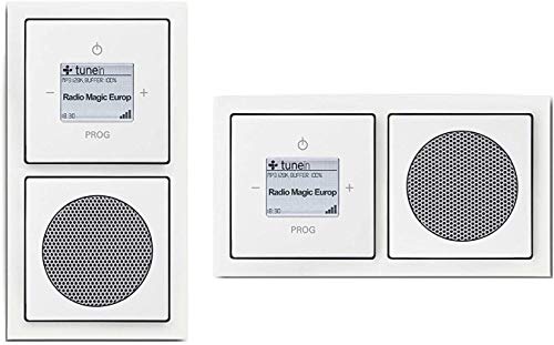 Busch-Jaeger (Original) Unterputz UP WLAN iNet Internetradio 8216 U (8216U) studioweiß Future Komplett-Set // Radioeinheit + Lautsprecher + 2-fach Rahmen + Abdeckungen von EBROM's BJ Sets